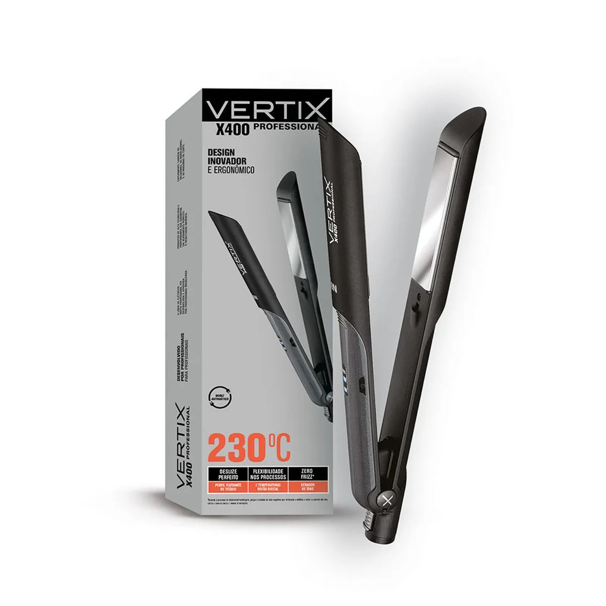 Prancha de Cabelo Titânio Profissional X400 230°C Bivolt Vertix