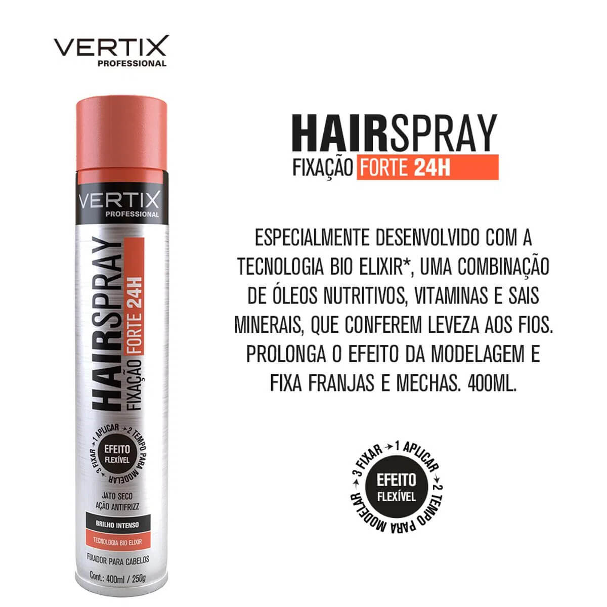 Hair Spray Vertix Forte 400ml – Fixação 24h e Jato Seco