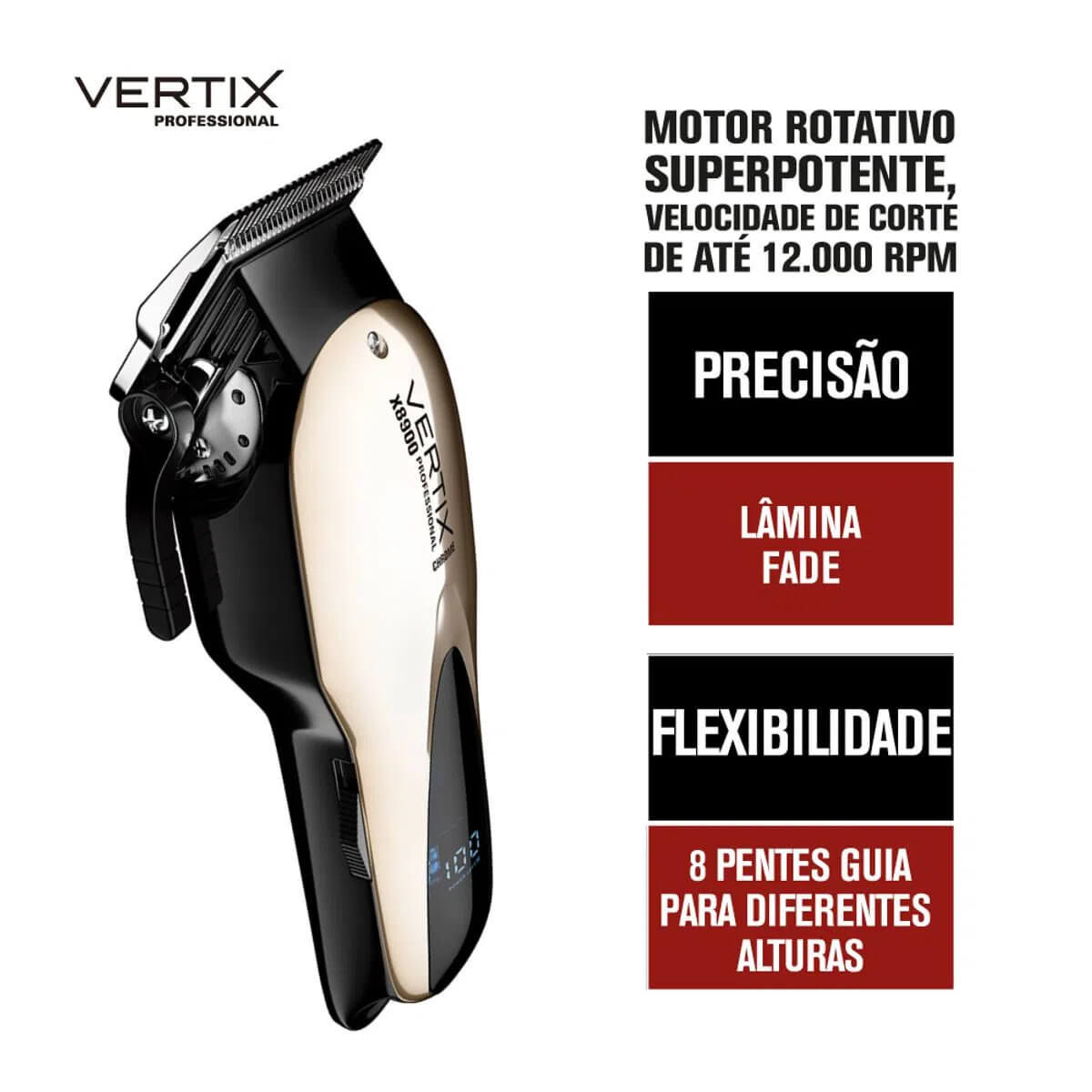 Máquina de Corte Vertix X8900 Lithium – 12.000 RPM Bivolt com 8 Pentes
