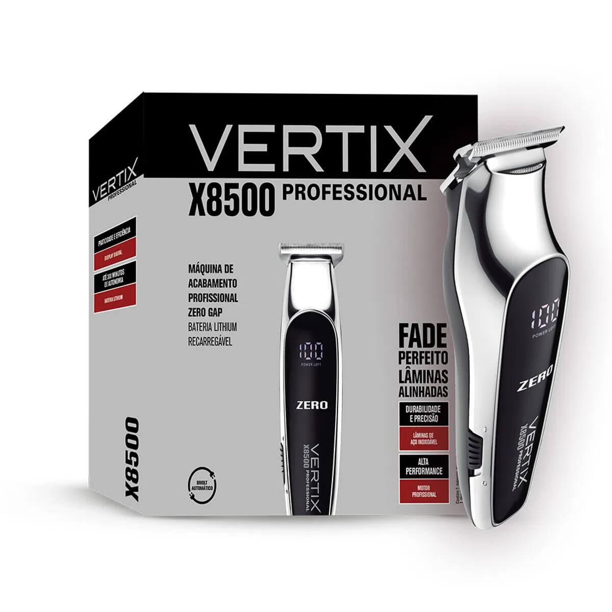 Máquina de Acabamento Vertix X8500 Zero Gap Lithium – Fade Perfeito