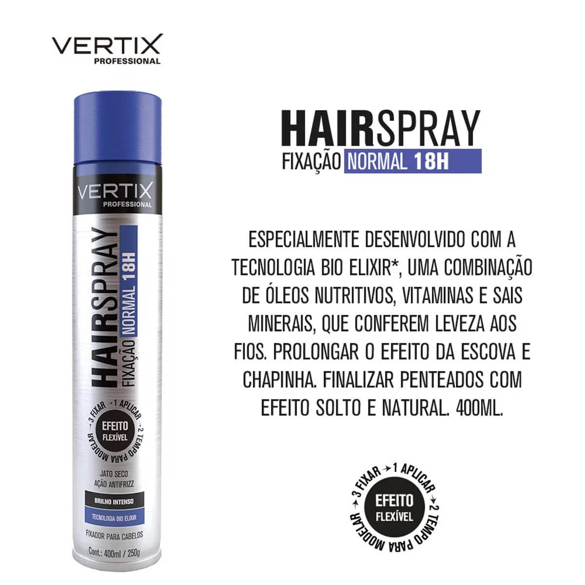 Hair Spray Vertix Normal 400ml – Fixação 18h e Jato Seco