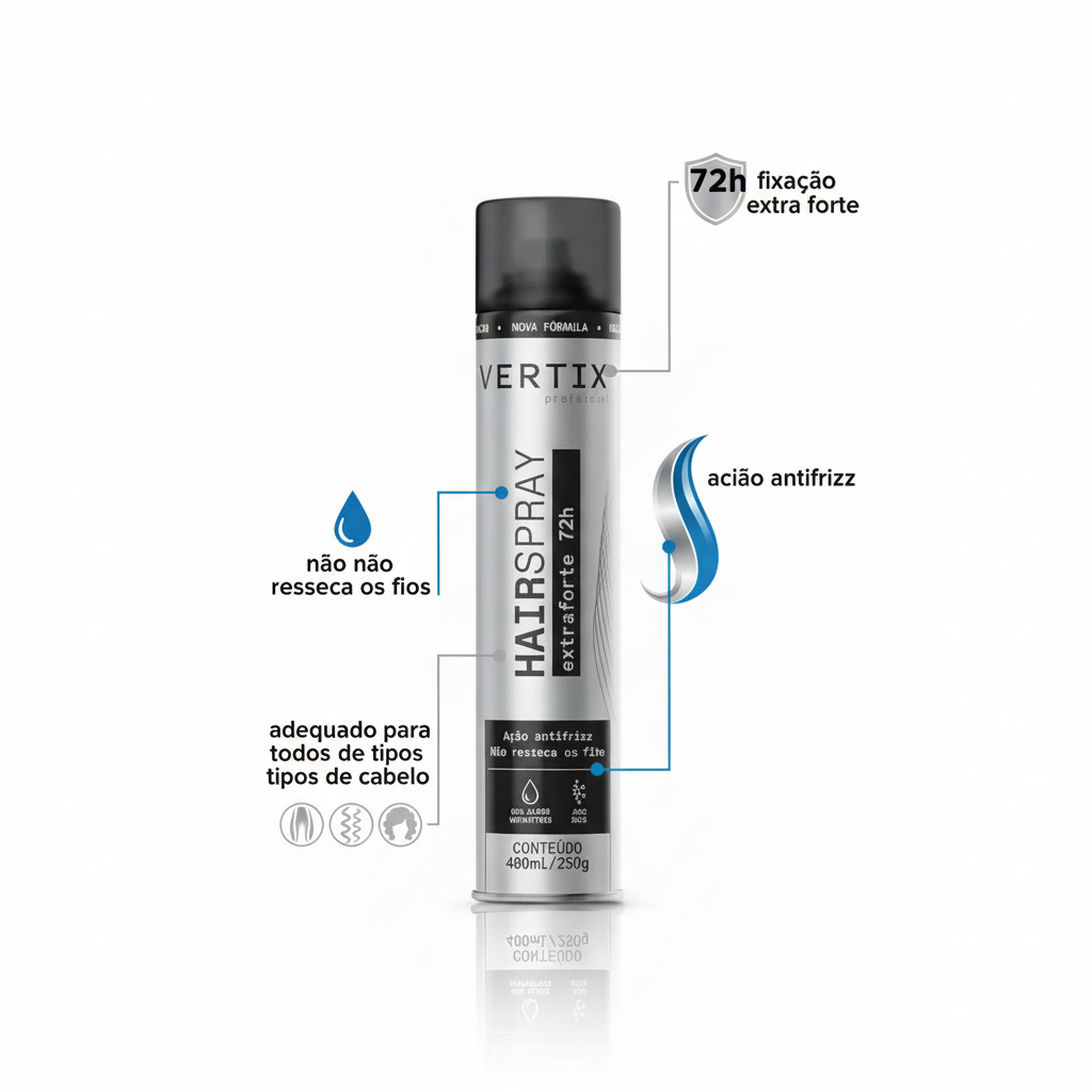 Hair Spray Vertix Extra Forte 400ml – Fixação 72h e Máxima Estruturação
