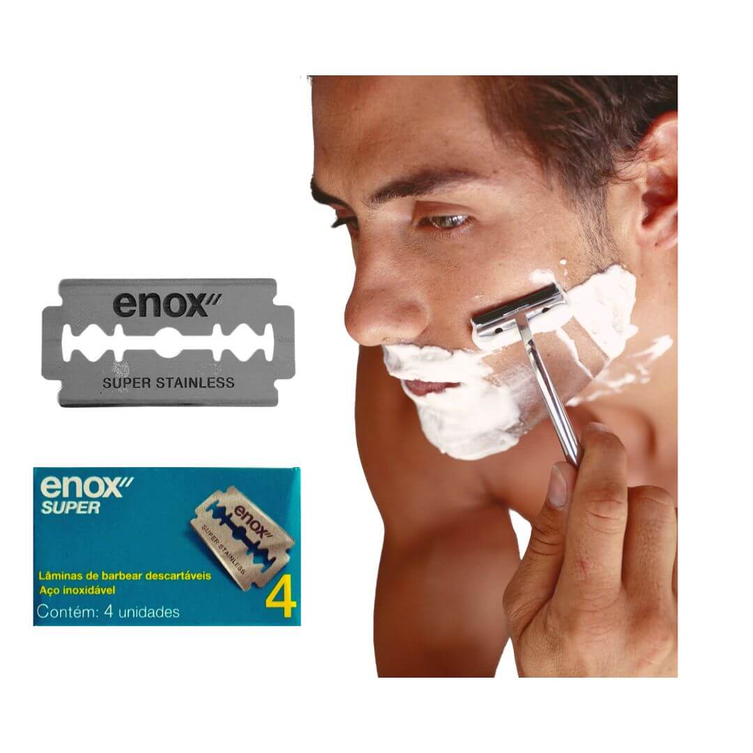 Lâmina de Barbear Duplo Fio Enox Super Inox - 4 Unidades