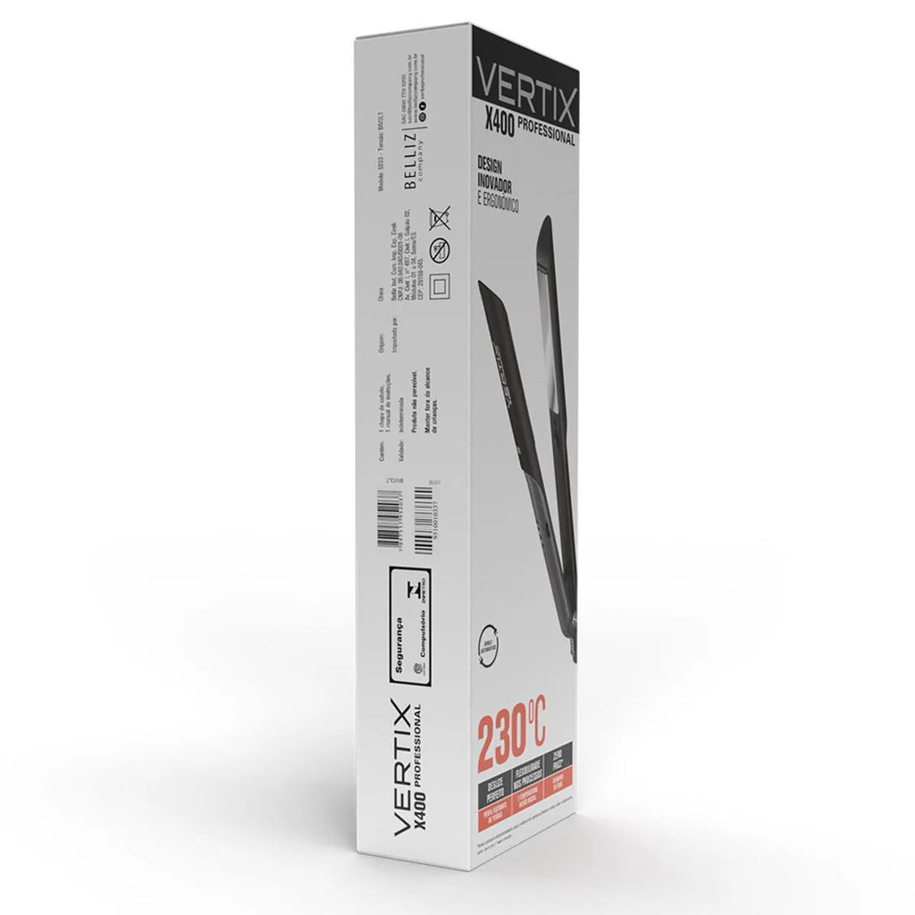 Chapa Profissional Vertix X400 Titanium – Aquecimento MCH e Íons Negativos