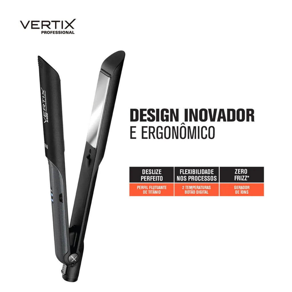 Chapa Profissional Vertix X400 Titanium – Aquecimento MCH e Íons Negativos