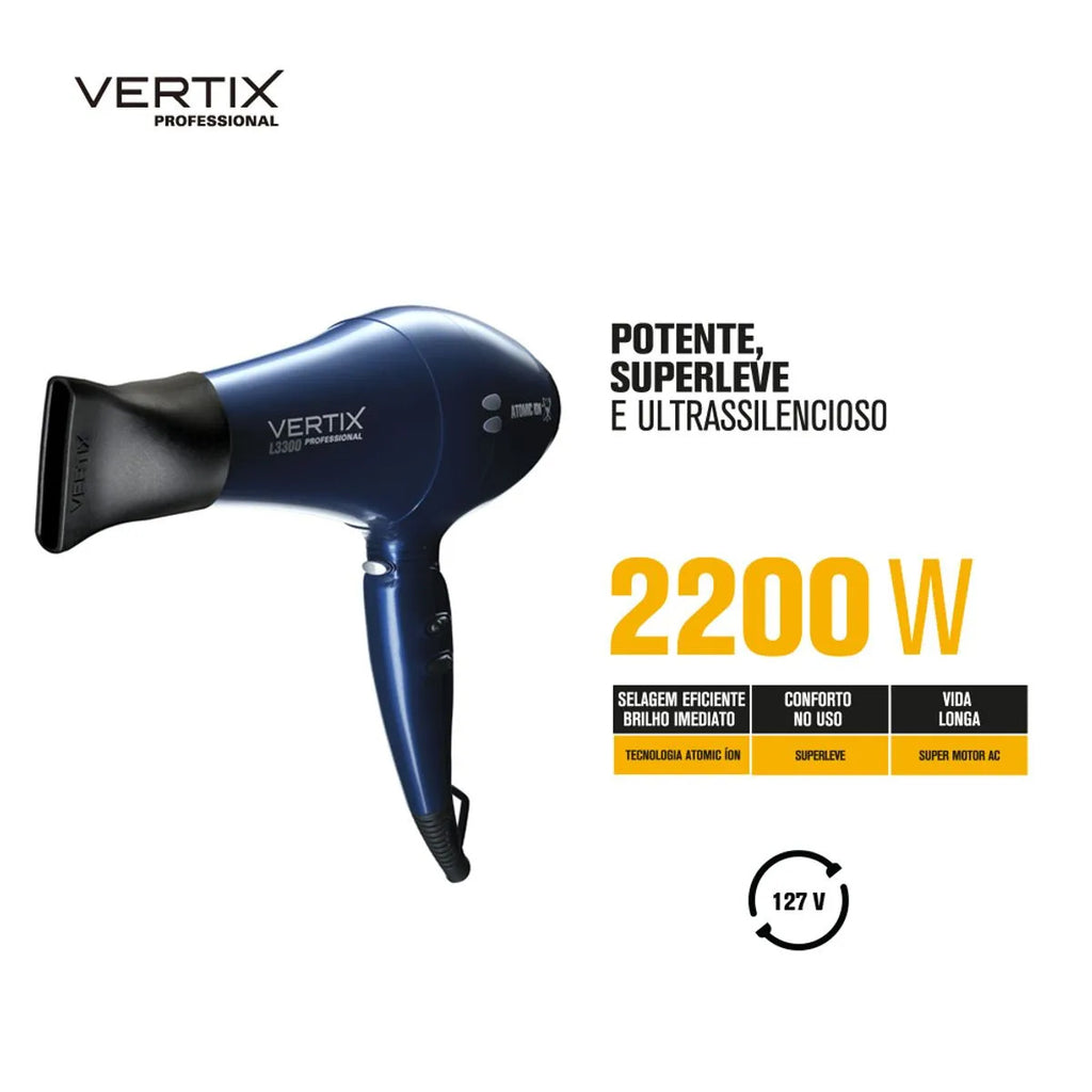 Secador de Cabelo Vertix L3300 Atomic Ion Profissional 2200W 127V – Leve e Silencioso